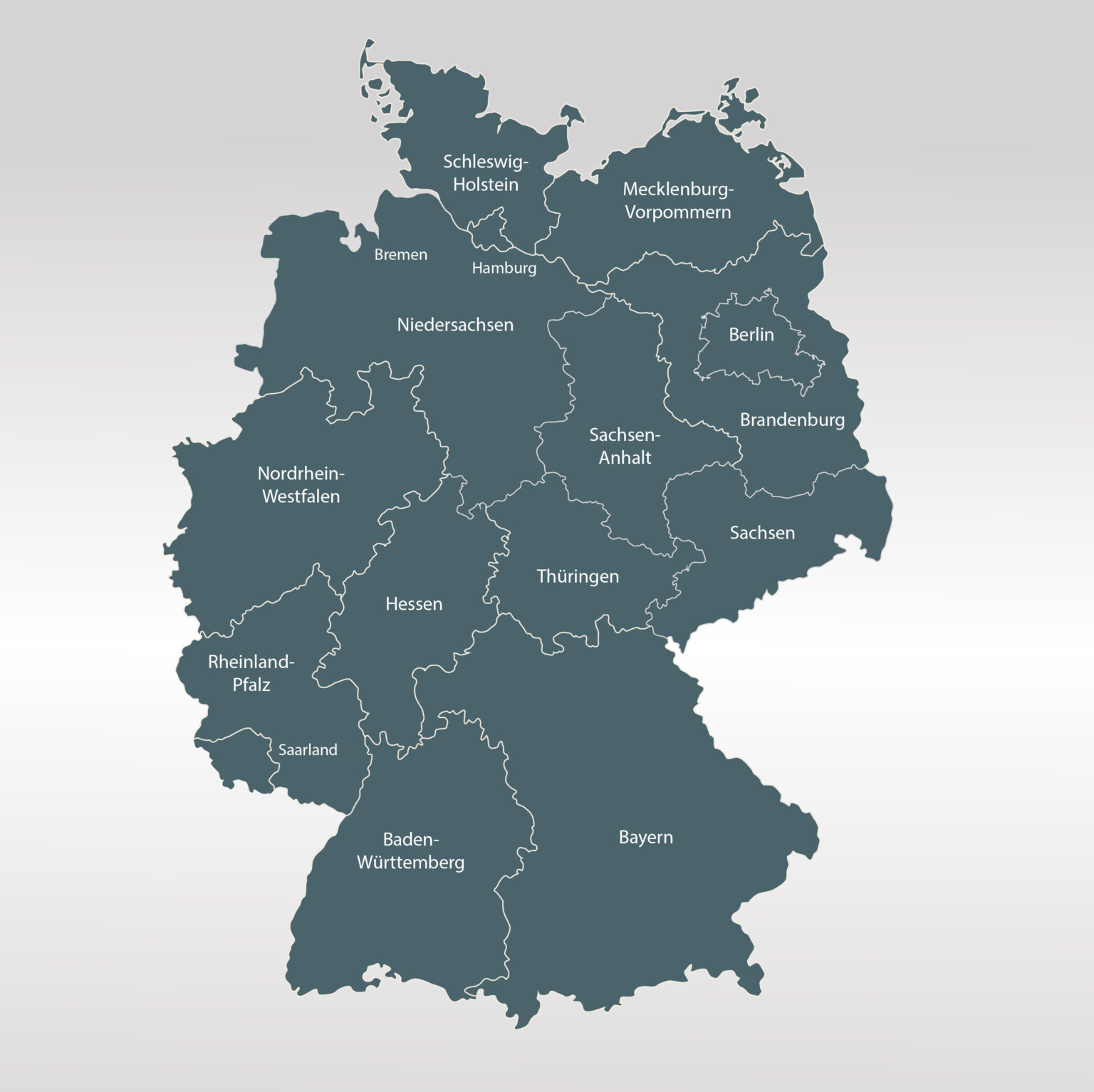 Landkarte Deutschland mit Aufteilung in Bundesländer